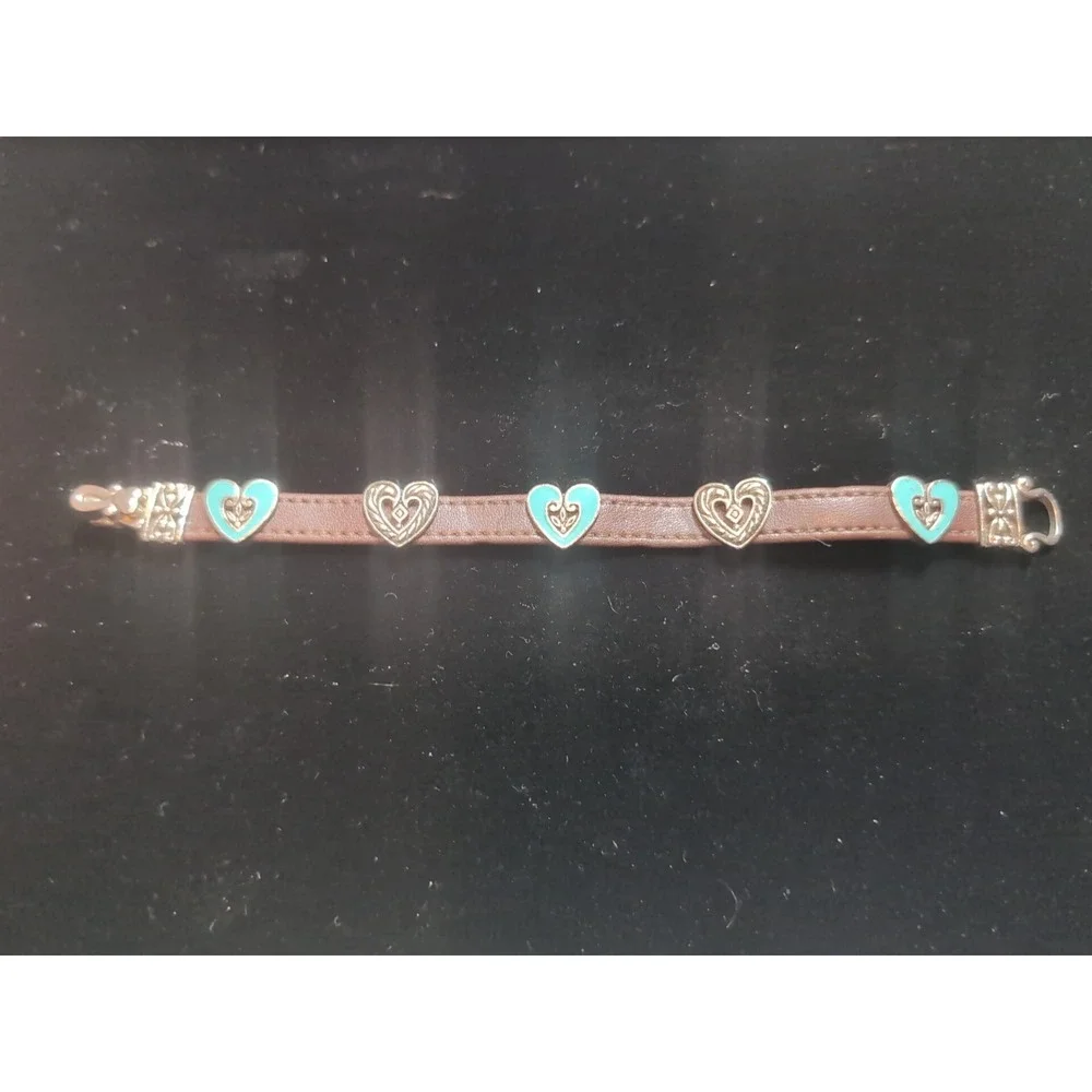 Leather Strap Bracelet Turquoise Color Hearts Magnetic Clasp
